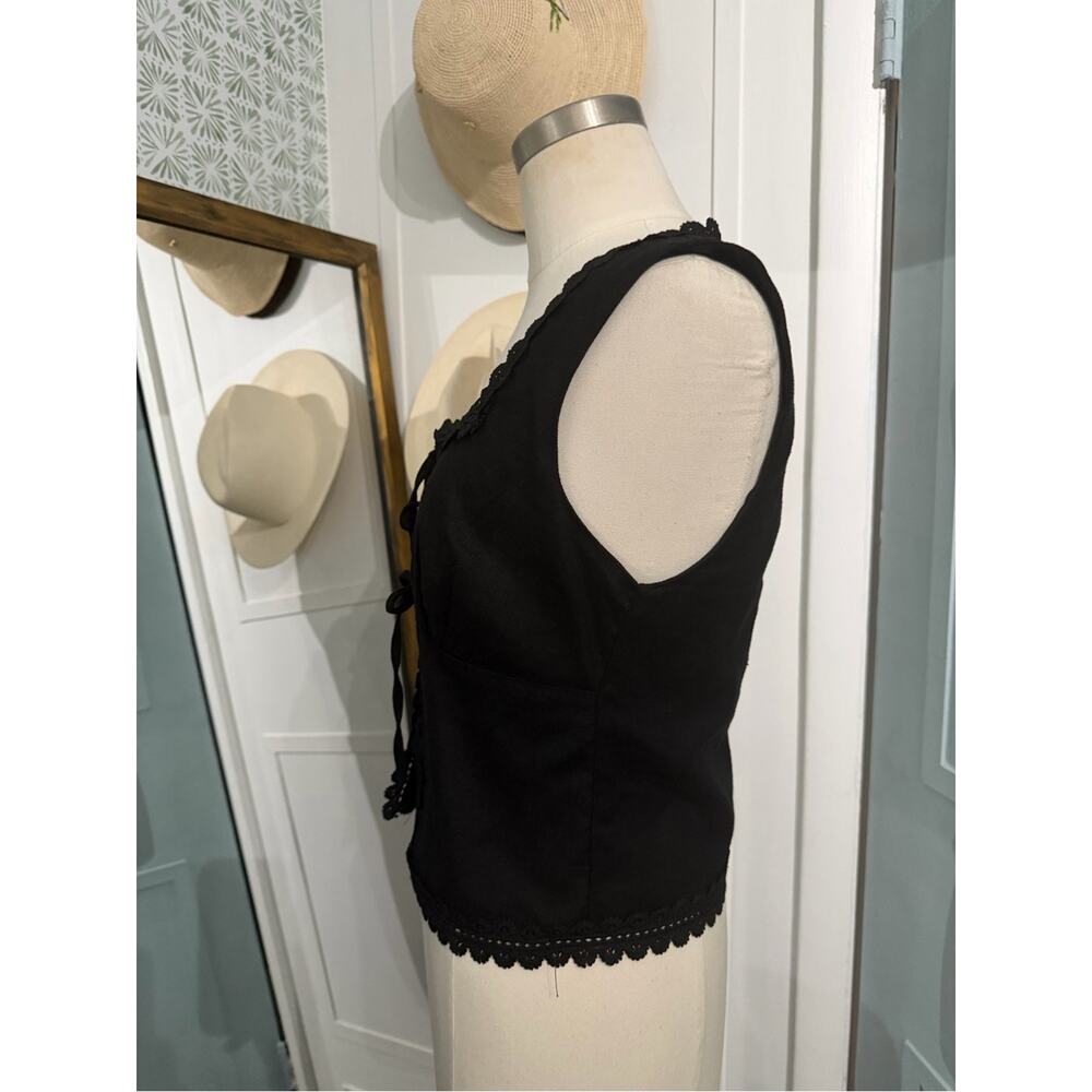 Women's House of Harlow 1960 Lace Edge Linen Front Tie Top in Black Size XS - Picture 4 of 7